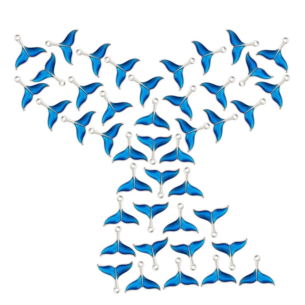 9616 1 Box 50Pcs Fish Tail Charm Blue Mermaid Whale Dolphin Fishtail Sea